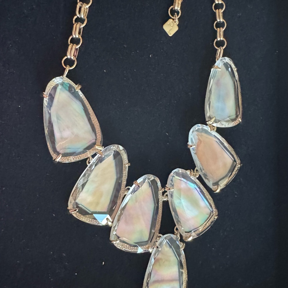 Elegant Gold and Beige Mother Pearl Iridescent Bib Necklace and Earring Set - Picture 7 of 8